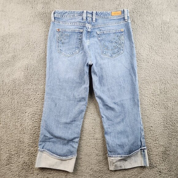 Women's Cropped Straight Leg Cuffed Denim Jeans Size 6 Mid Rise Stretch Denim - Picture 2 of 9